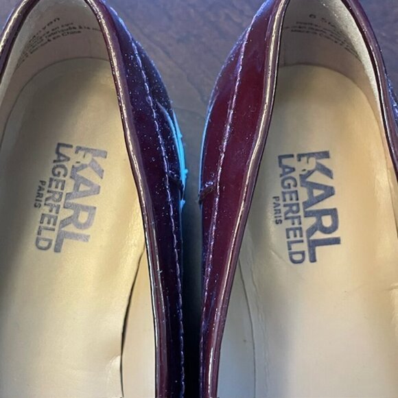 Karl Lagerfeld Patent Leather Oxford Lug Sole Loafers Burgundy 6.5M - Picture 3 of 8